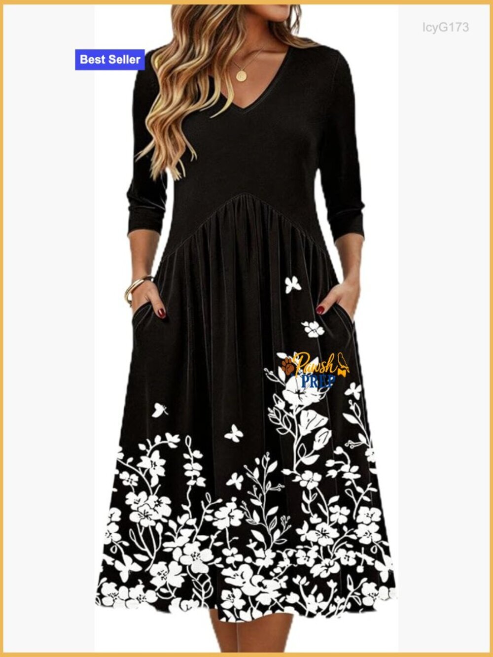 3/4 Sleeve Midi Dress with Pockets, Semi-Formal Casual Summer Dress